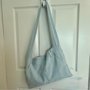 Handmade Upcycled Striped Pants Hobo Bag | Baby Blue | Slouchy | One of a Kind